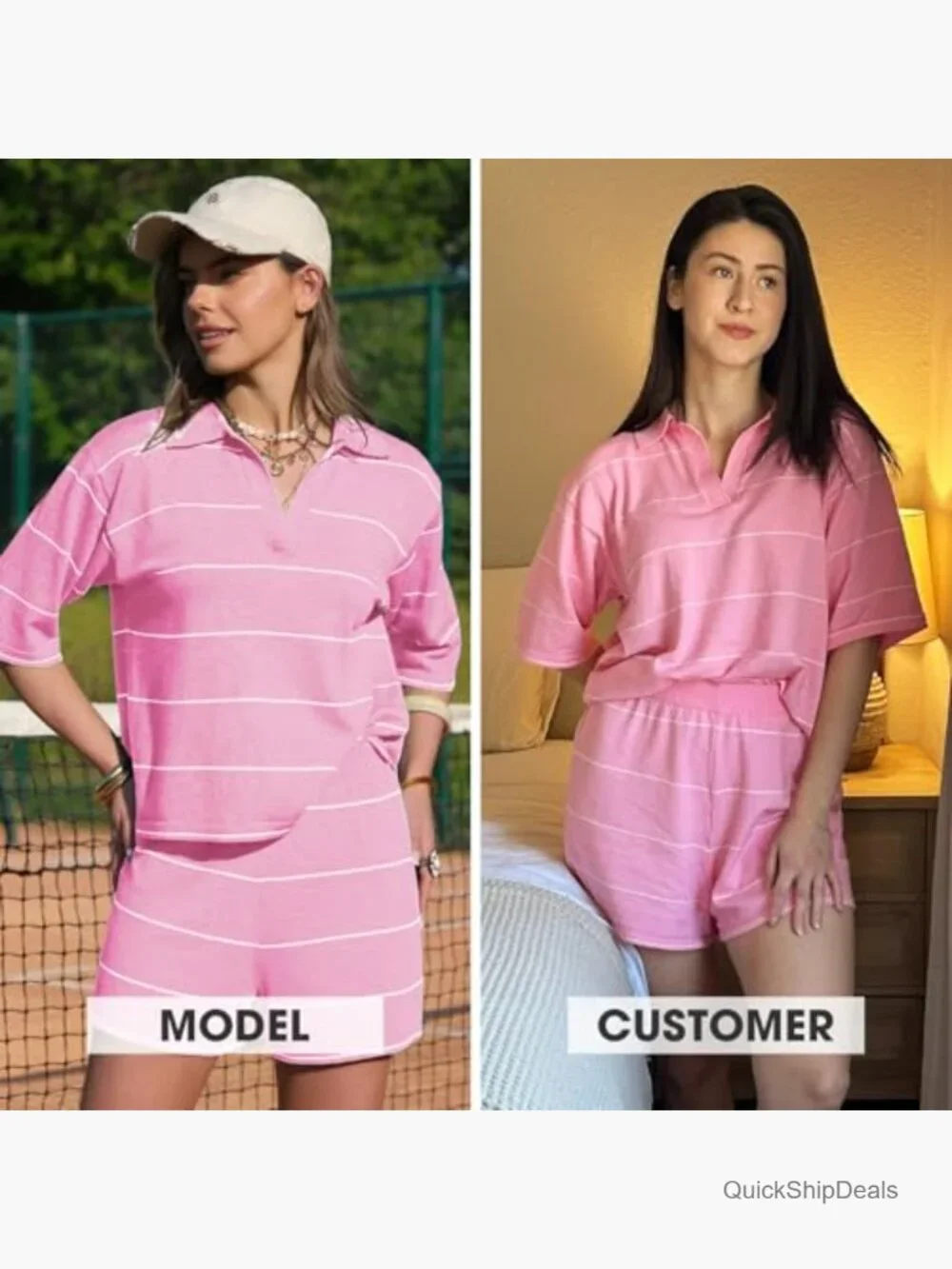 Faux Cashmere Knit 2 Piece Set Oversized Polo V Neck Top Matching Shorts Lounge